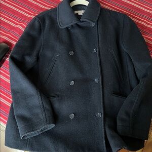 I Crew Wool Blend Pea Coat Sz Large Navy Blue Lined
